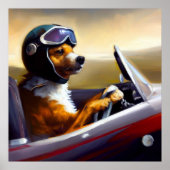 Hond rijden racecar poster (Voorkant)