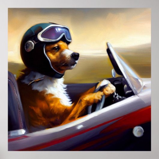 Hond rijden racecar poster (Voorkant)