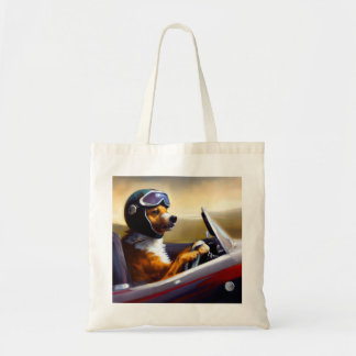 Hond rijden racecar tote bag