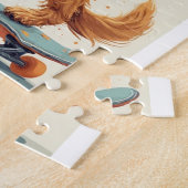 Hond rijdt op skateboard puzzel (Zijkant)
