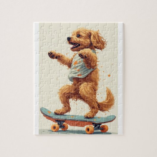 Hond rijdt op skateboard puzzel (Verticaal)