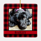 Hond Rode Buffalo Check Foto Keramisch Ornament (Achterkant)