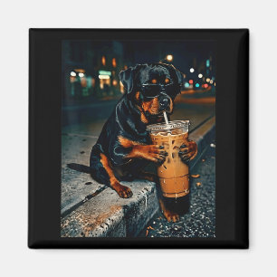 Hond rottweiler drinkt ijskoude koffie grappig die magneet