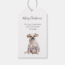 Hond Roze Bloem Kerst  Cadeaulabel