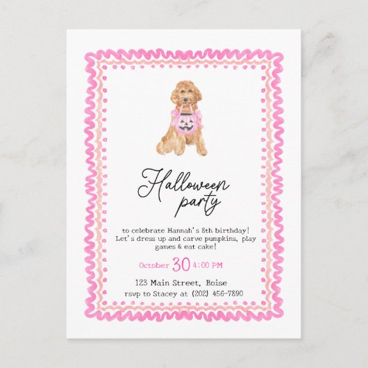 Hond Roze Preppy Pompoen Halloween Feest  Briefkaart (Voorkant)