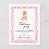 Hond Roze Preppy Pompoen Halloween Feestje  Briefkaart (Voorkant)