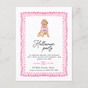 Hond Roze Preppy Pompoen Halloween Party Briefkaart