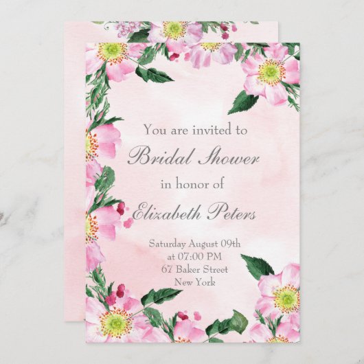 Hond Rozen op roze bruids douche uitnodiging (Voorkant / Achterkant)