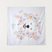 Hond Samojeed en roze bloemen, aangepaste naam Wandkleed (Voorkant (horizontaal))