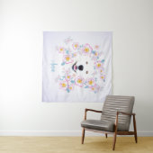 Hond Samojeed en roze bloemen, aangepaste naam Wandkleed (In Situ (horizontaal))