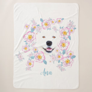 Hond Samojeed en roze bloemen Sherpa Deken