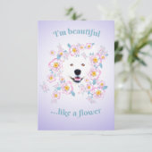 Hond Samoyed en roze bloemen Platte Wenskaart Kaart (Staand voorkant)