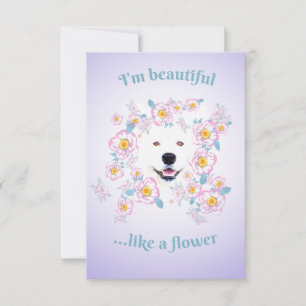 Hond Samoyed en roze bloemen Platte Wenskaart Kaart