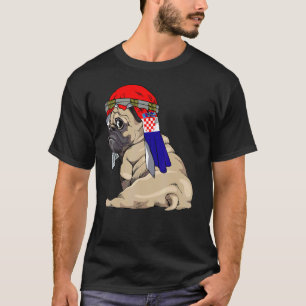 Hond Schattig Pug Retro Kroatië Vlag Trots T-shirt