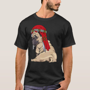 Hond Schattige Pug Retro Marokko Vlag Trots T-shirt