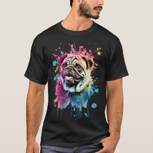 Hond Schattige Pug Waterverf T-shirt (Voorkant)