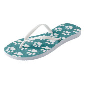 Hond schildert afdrukken op blauw, groen turquoise teenslippers (Schuin)