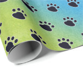 Hond schildert afdrukken op regenboog cadeaupapier (Rol Hoek)