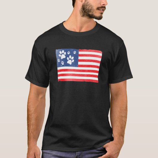  hond schildert katten Prints Amerikaanse vlag T-shirt (Voorkant)