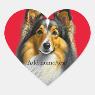 Hond, Sheltie Portrait Sjabloon, Hart Sticker