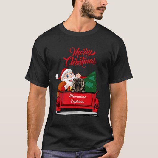 Hond shirt Havanees met Sinterklaas in rode pick-u (Voorkant)
