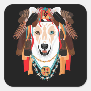 Hond Siberië Husky Wolf Dog Shaman Vierkante Sticker