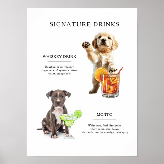 Hond Signature Drink Wedding Bar Drink Menu Poster (Voorkant)