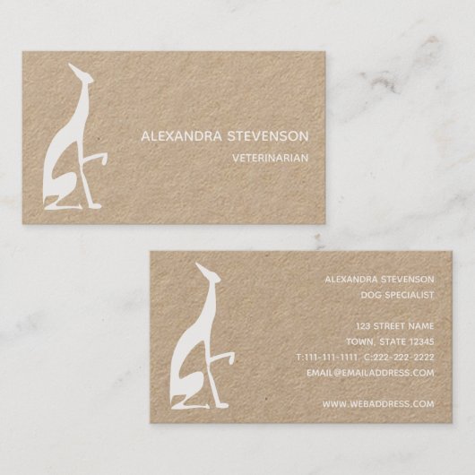 Hond silhouet, minimalistisch modern wit visitekaartje (Voorkant / Achterkant)