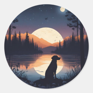 Hond Silhouet Onder de Maan Ronde Sticker