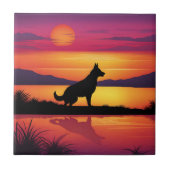 Hond Silhouet op Zonsondergang Tegeltje (Voorkant)