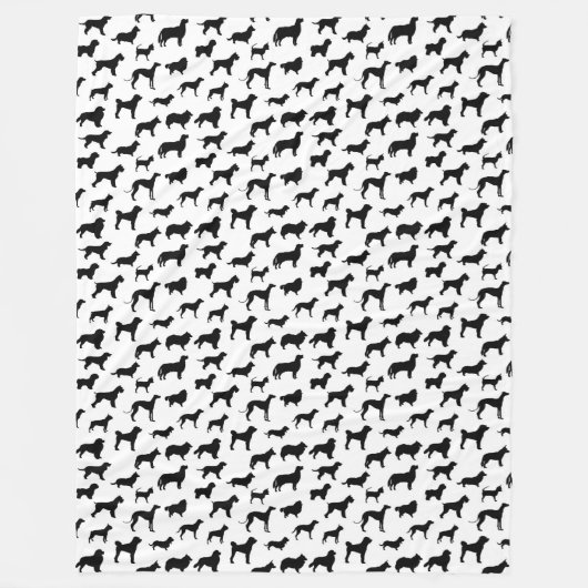 Hond silhouet patroon, zwart print fleece deken (Voorkant)
