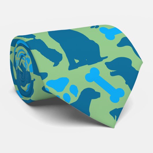 Hond silhouet Pattern.Blue.04 LGreen BG Stropdas (Opgerold)