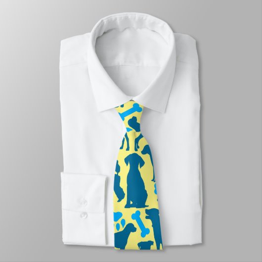 Hond silhouet Pattern.Blue.04 LYellow BG Stropdas (Gebonden)