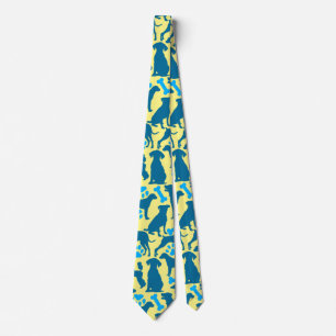 Hond silhouet Pattern.Blue.04 LYellow BG Stropdas