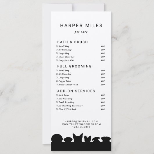 Hond silhouet trimmer prijslijst of diensten kaart (Voorkant)