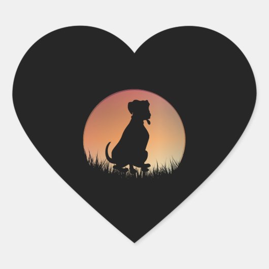 Hond silhouet zonsondergang hart sticker (Voorkant)