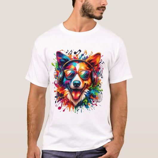 Hond slaat kleurrijk t-shirt (Voorkant)