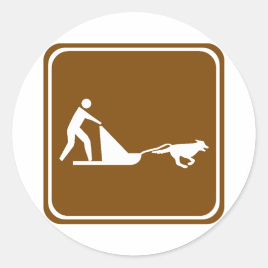 Hond sleeën snelweg teken ronde sticker (Voorkant)