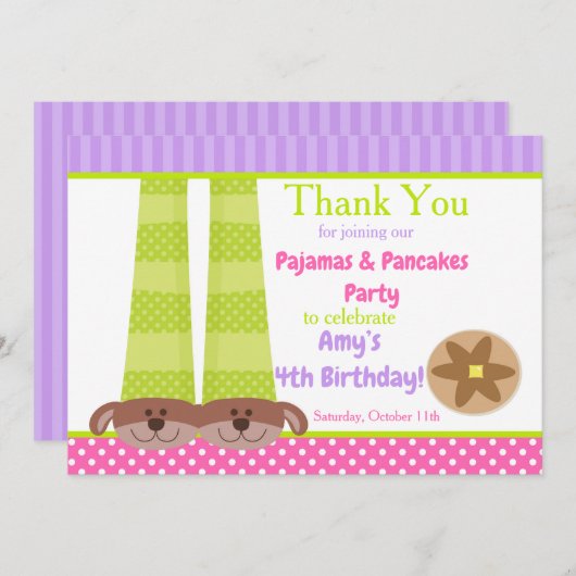 Hond Slippers Pyjama's & Pannenkoeken Verjaardagsf Bedankkaart (Voorkant / Achterkant)