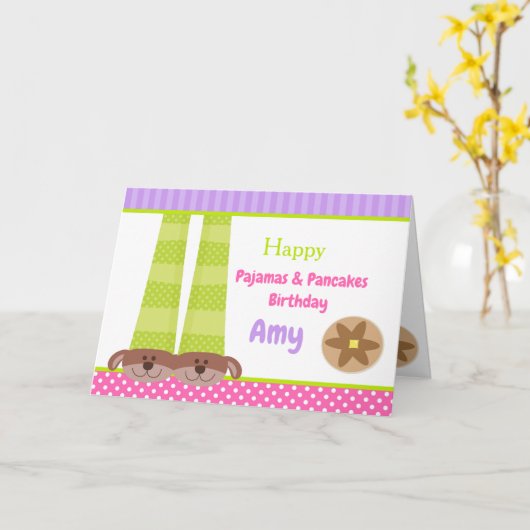 Hond Slippers Pyjama's & Pannenkoeken Verjaardagsf Kaart (Gele Bloem)
