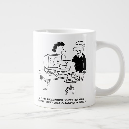 Hond speelt computerspellen. Grappig Grote Koffiekop (Rechts)