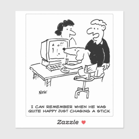 Hond speelt computerspelletjes Cartoon. grappig Sticker (Vel)