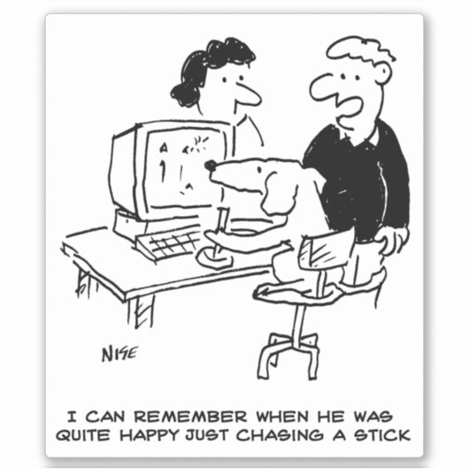 Hond speelt computerspelletjes Cartoon. grappig Sticker (Voorkant)