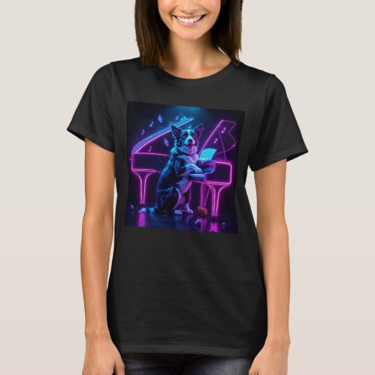 Hond spelen piano muziekliefhebber Grappig T-shirt (Voorkant)