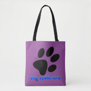 Hond Spelt Liefde met Pootafdruk Tote Bag