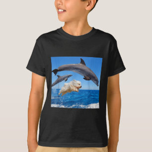 Hond springt met dolfijn voor mannen vrouwen t-shirt