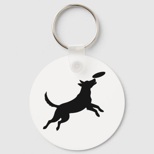 hond springt om een frisbee te vangen sleutelhanger (Voorkant)