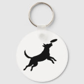hond springt om een frisbee te vangen sleutelhanger (Achterkant)