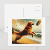 Hond springt voor frisbee, briefkaart (Voorkant / Achterkant)