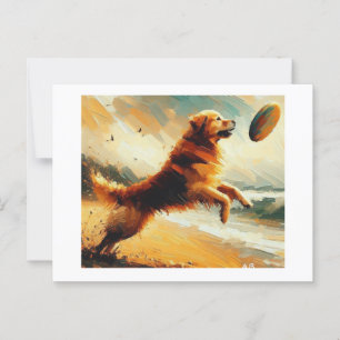 Hond springt voor frisbee, briefkaart